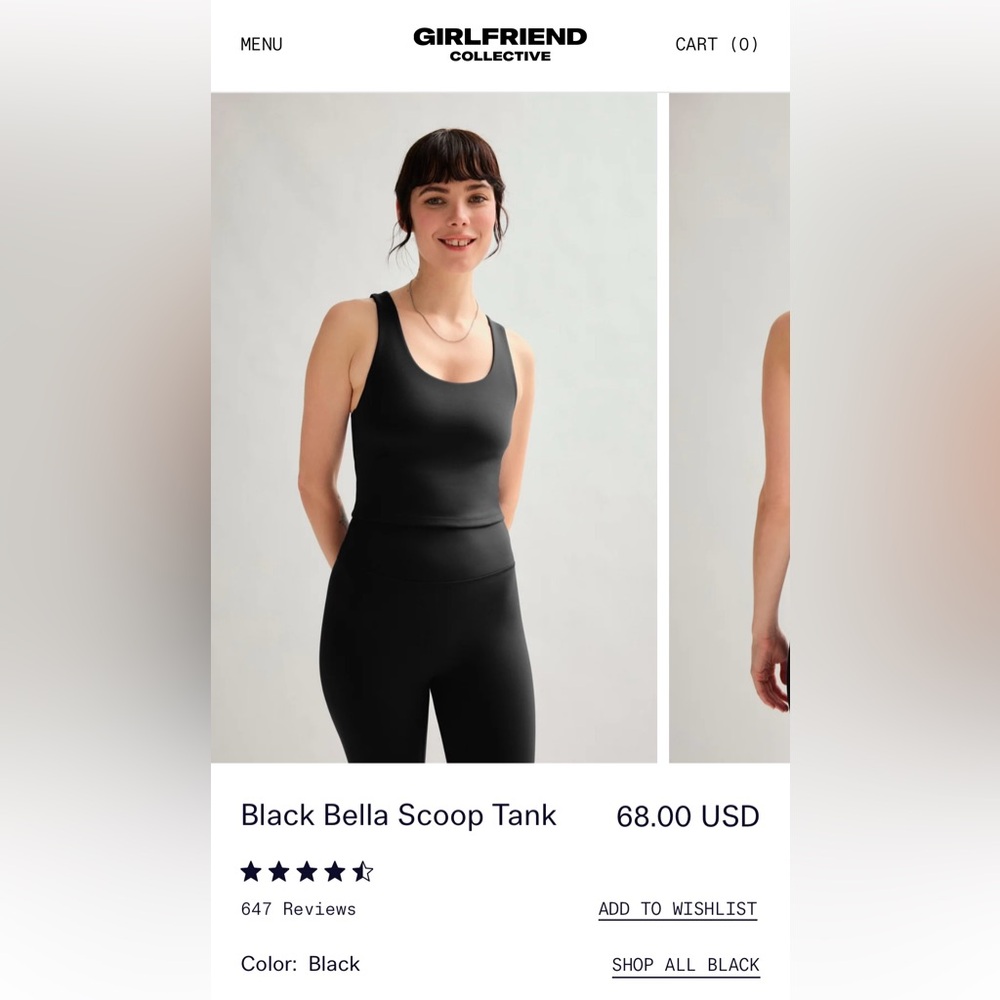 Girlfriend Collective Black Bella Scoop Tank